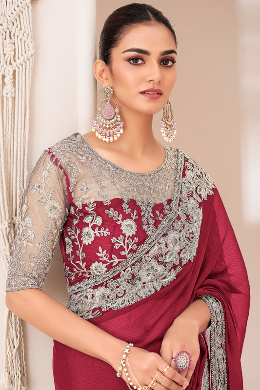 Pink Embroidered Georgette Saree-ZB133375_2_SareeButa.com