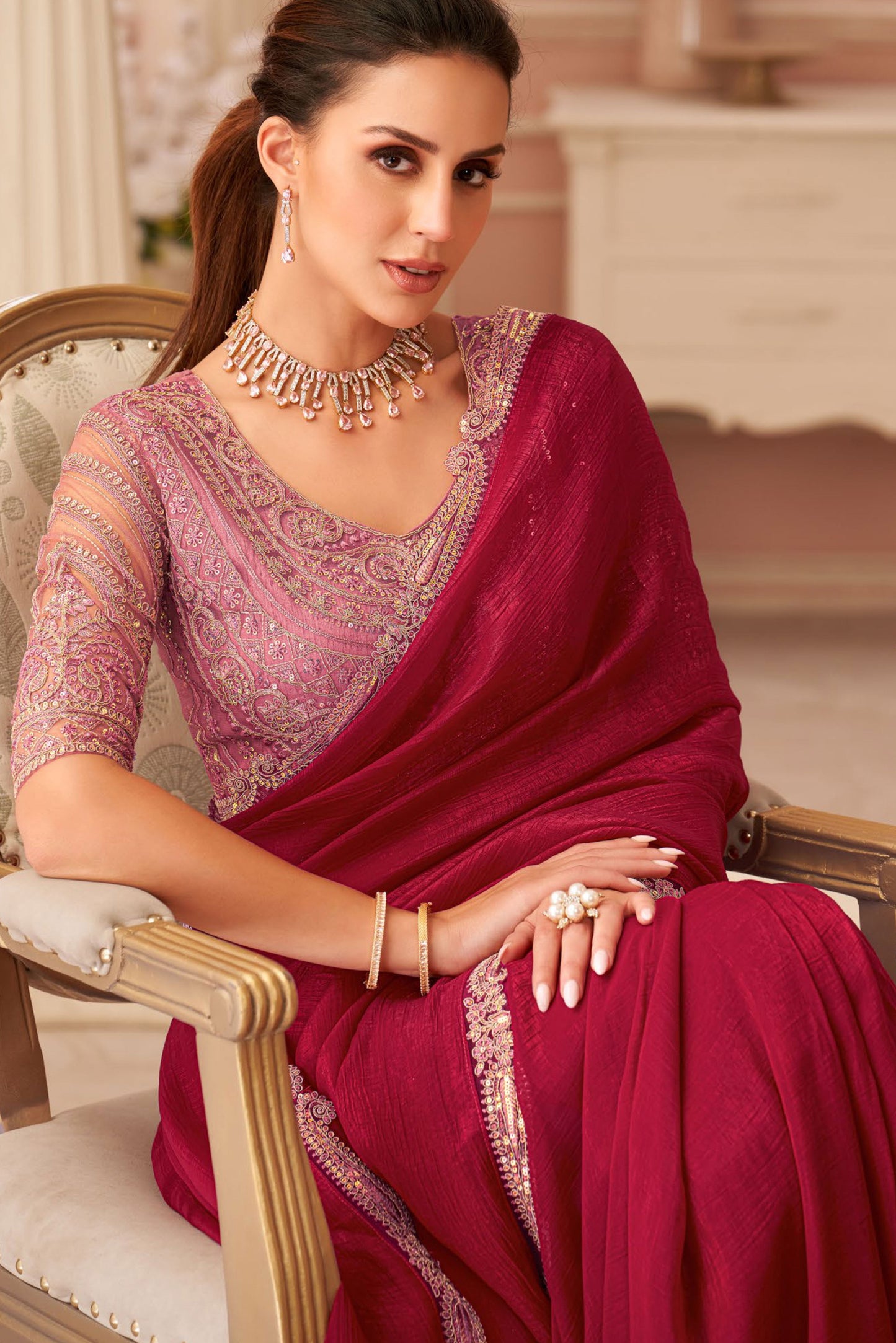 Pink Embroidered Georgette Saree-ZB133958_2_SareeButa.com