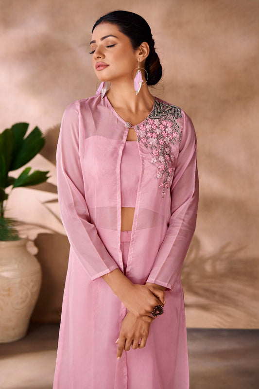 Pink Embroidered Organza Co-Ord Set-SS238_2_SareeButa.com