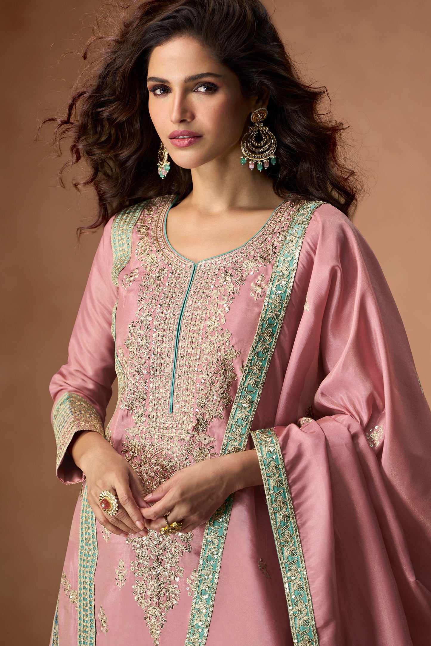 Pink Embroidered Organza Silk Readymade Suit-SS169_2_SareeButa.com