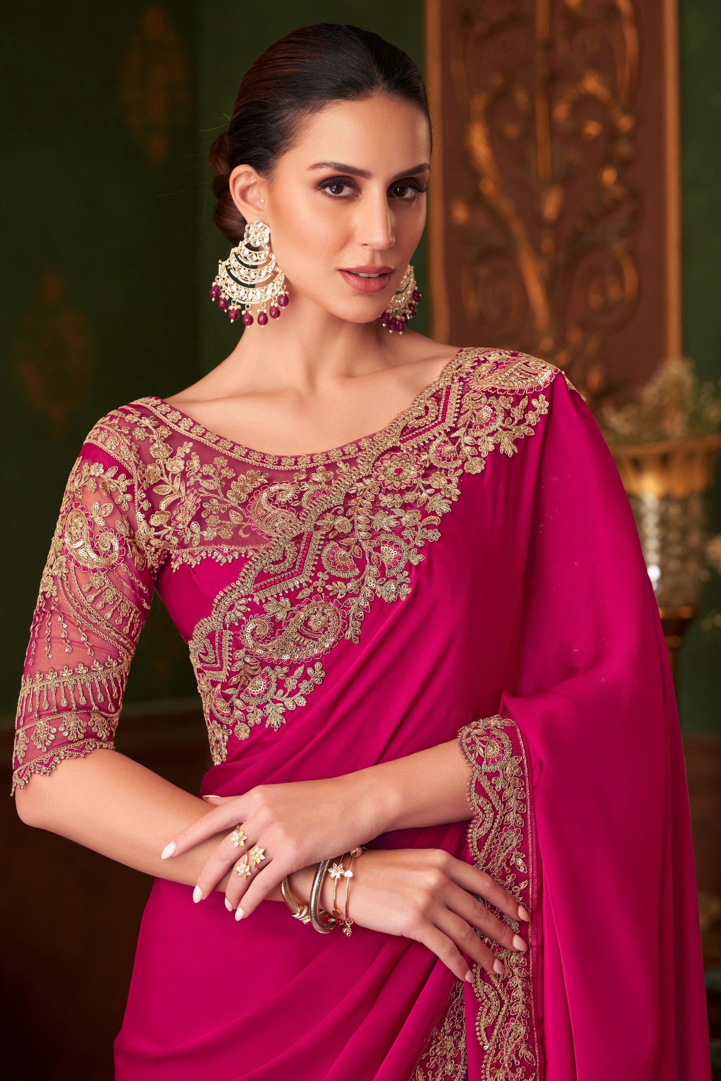 Pink Embroidered Satin Silk Saree-ZB133573_2_SareeButa.com