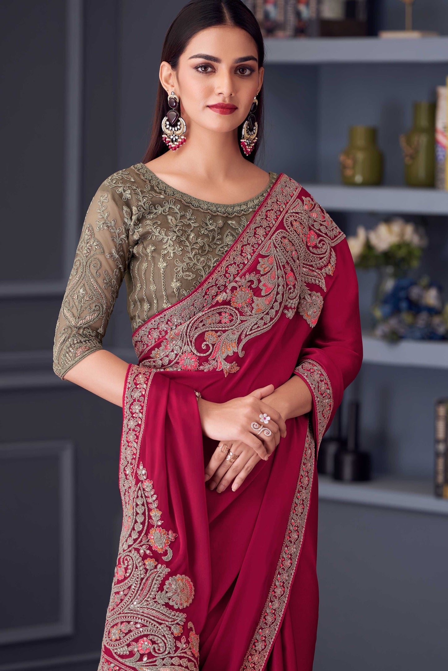 Pink Embroidered Satin Silk Saree-ZB133649_2_SareeButa.com