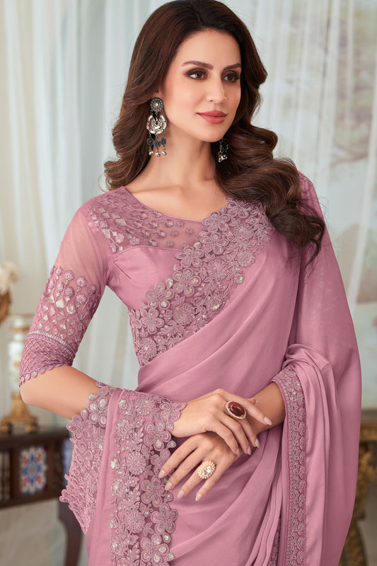 Purple Embroidered Silk Saree-ZB133201_2_SareeButa.com