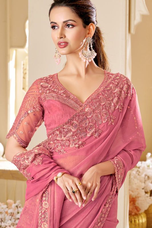 Pink Embroidered Silk Saree-ZB133546_2_SareeButa.com