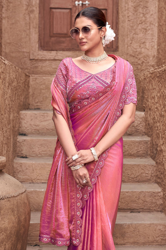 Pink Gradient Satin Silk Saree with Readymade Blouse-ZB133941_2_SareeButa.com
