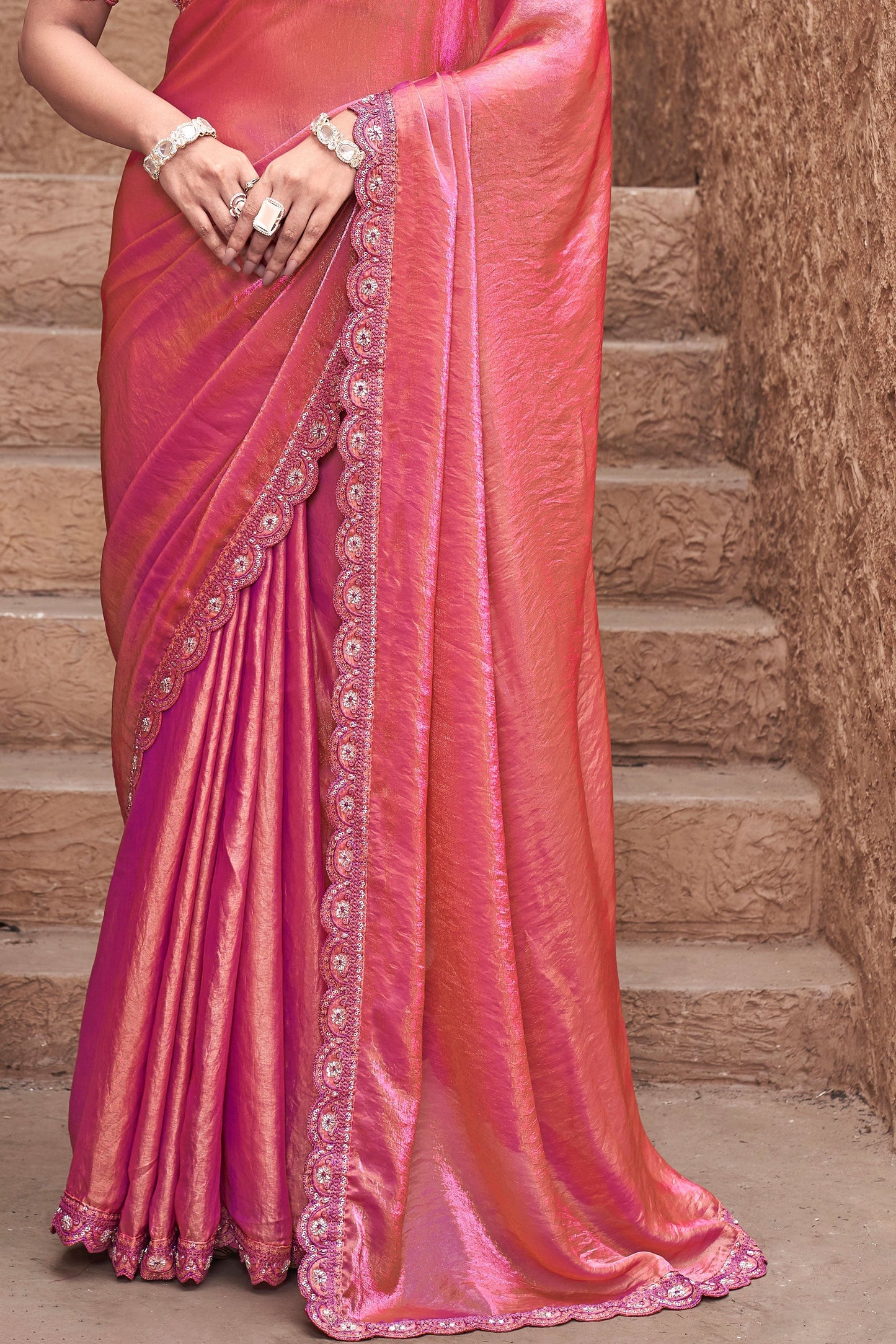 Pink Gradient Satin Silk Saree with Readymade Blouse-ZB133941_3_SareeButa.com