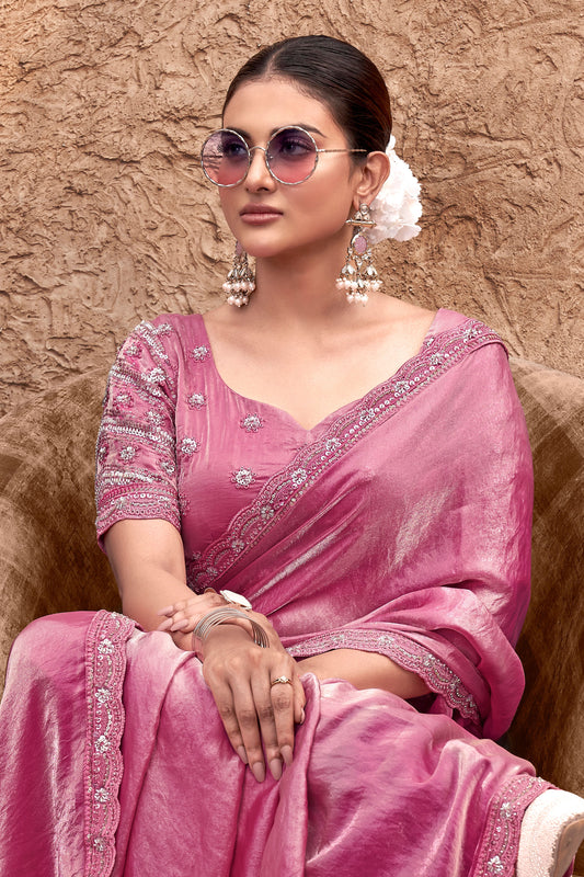 Pink Gradient Satin Silk Saree with Readymade Blouse-ZB133946_2_SareeButa.com
