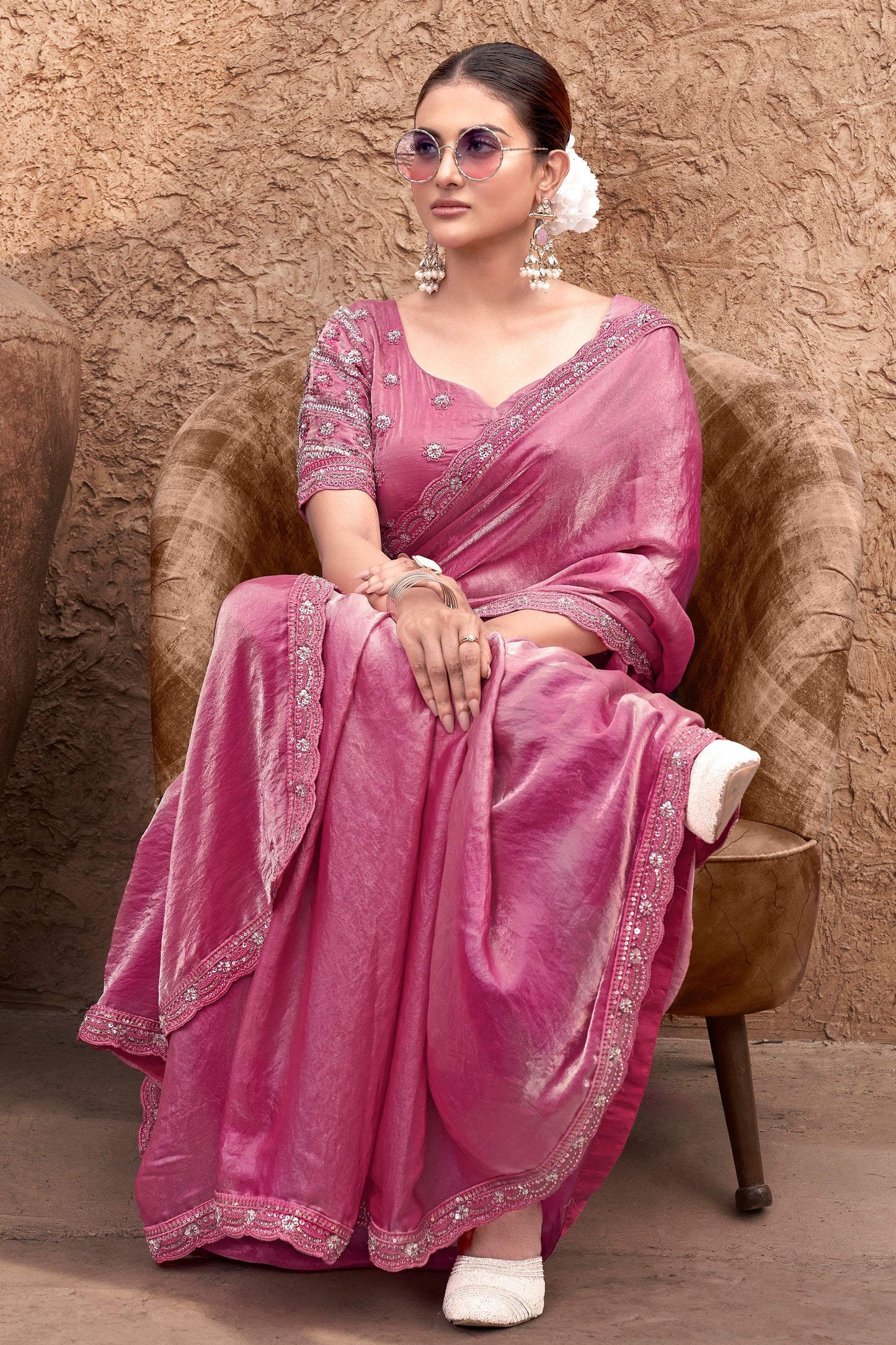 Pink Gradient Satin Silk Saree with Readymade Blouse-ZB133946_4_SareeButa.com