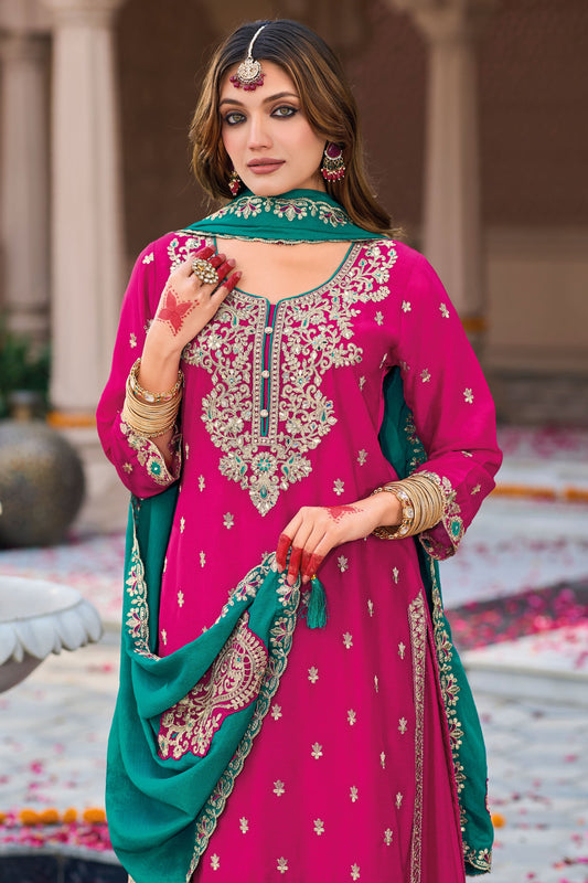 Pink Heavy Work Chinon Readymade Suit-SS145_2_SareeButa.com