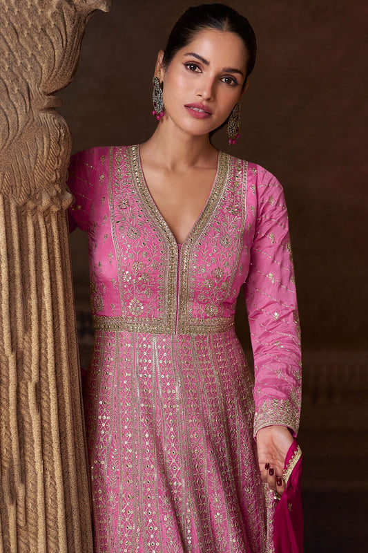 Pink Heavy Work Georgette Gown with Dupatta-SS205_2_SareeButa.com