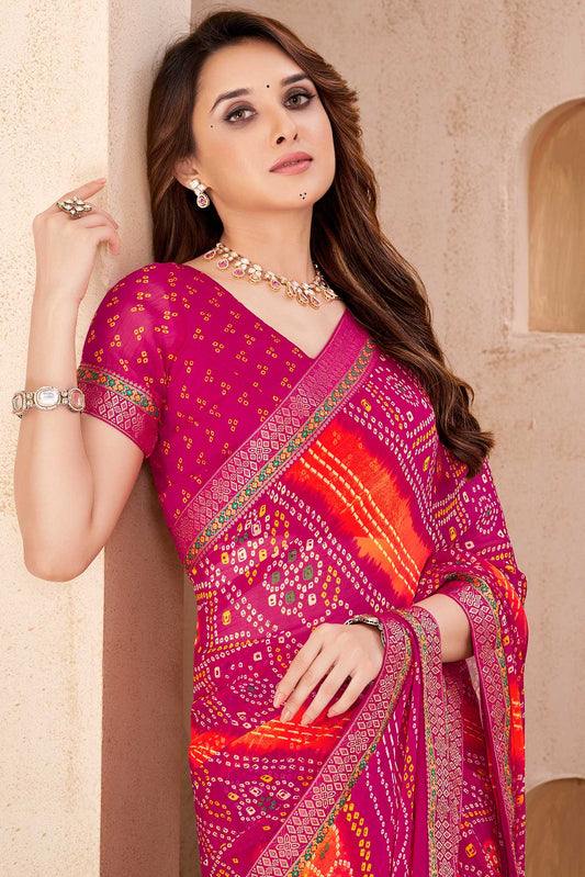 Pink Printed Chiffon Bandhani Saree-ZB134677_2_SareeButa.com