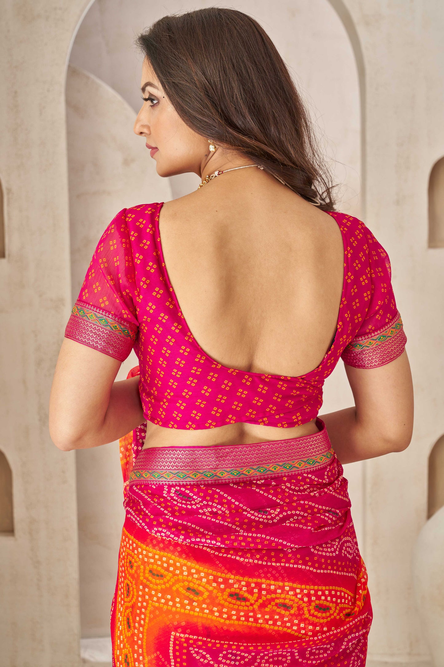 Pink Printed Chiffon Bandhani Saree-ZB134677_4_SareeButa.com