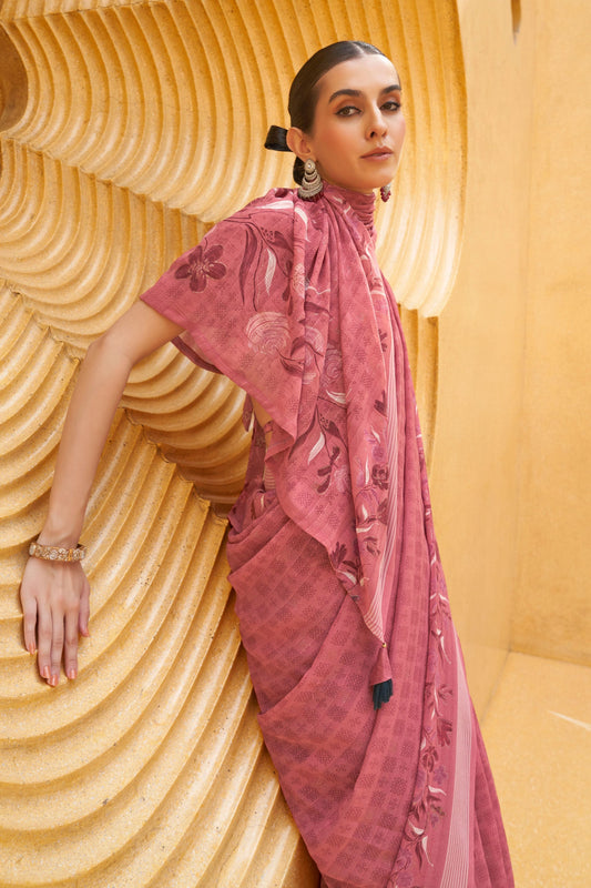 Pink Printed Georgette Saree-ZB133178_2_SareeButa.com