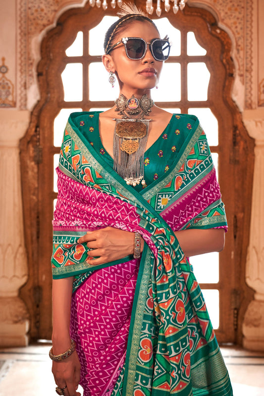 Pink Printed Silk Patola Saree-ZB133144_2_SareeButa.com