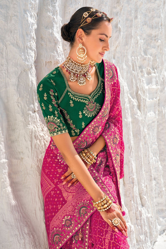 Pink Pure Georgette Patola Bandhani Fusion Saree-ZB133233_2_SareeButa.com