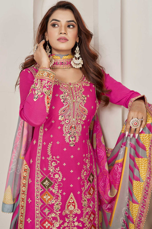 Pink Readymade Chinon Suit With Tulip Pants-SS165_2_SareeButa.com