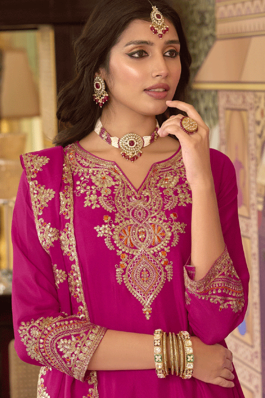 Pink Readymade Embroidered Chinon A-Line Suit-SS823_2_SareeButa.com