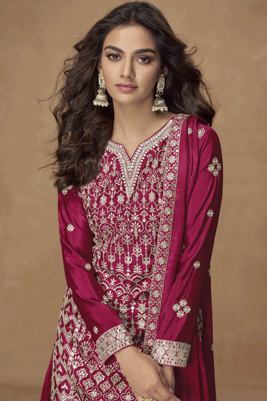 Pink Readymade Embroidered Chinon Silk Palazzo Suit-SS848_2_SareeButa.com