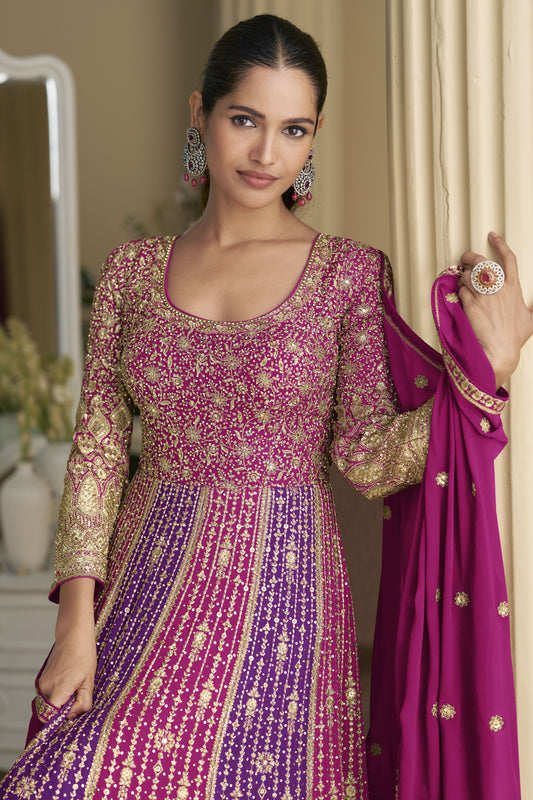 Pink Readymade Embroidered Georgette Gown with Dupatta-SS915_2_SareeButa.com