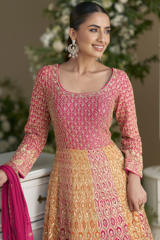 Pink Readymade Embroidered Georgette Gown with Dupatta-SS916_2_SareeButa.com