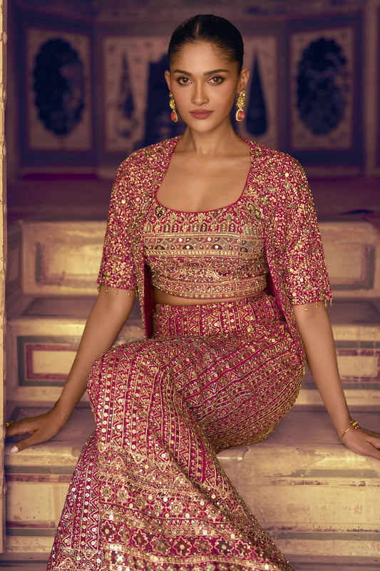 Pink Readymade Georgette Palazzo Set with Jacket-SS928_2_SareeButa.com