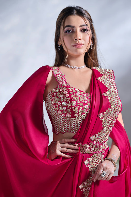 Pink Satin Silk Readymade Saree-ZB133377_2_SareeButa.com