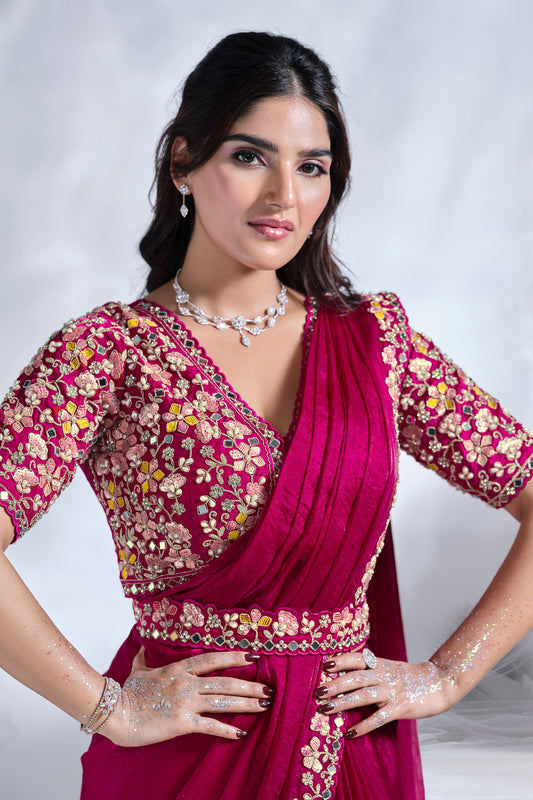 Pink Satin Silk Readymade Saree-ZB133491_2_SareeButa.com
