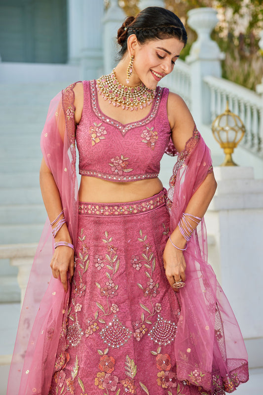 Pink Semi Stitched Embroidered Net Lehenga-LC102_2_SareeButa.com