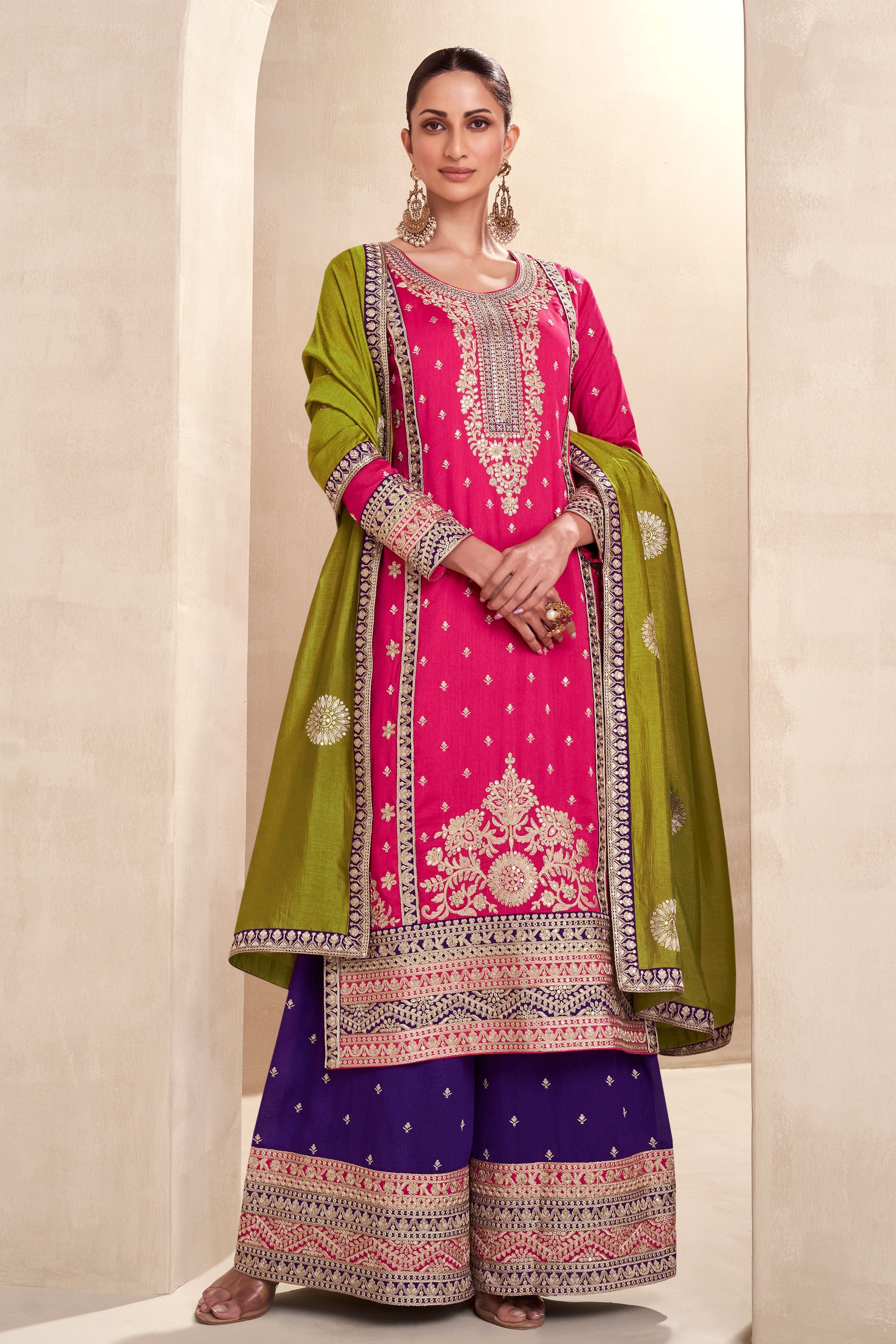 Pink Poly Silk Palazzo Suit