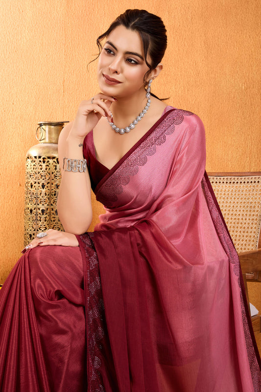 Pink Stone Work Chinon Saree-ZB134259_2_SareeButa.com