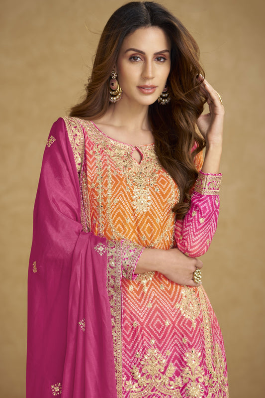 Pink and Orange Readymade Embroidered Chinon Suit-SS841_2_SareeButa.com