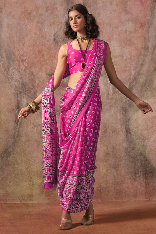 Pink Ajarakh Print Satin Georgette Saree-SAR12426_2_SareeButa.com