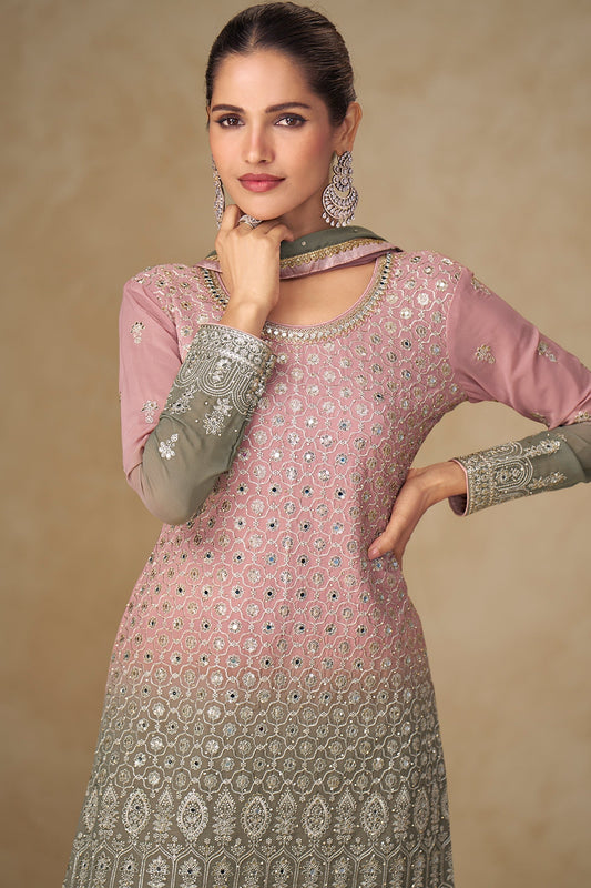 Pink And Grey Readymade Embroidered Georgette Suit-SAR11533_2_SareeButa.com