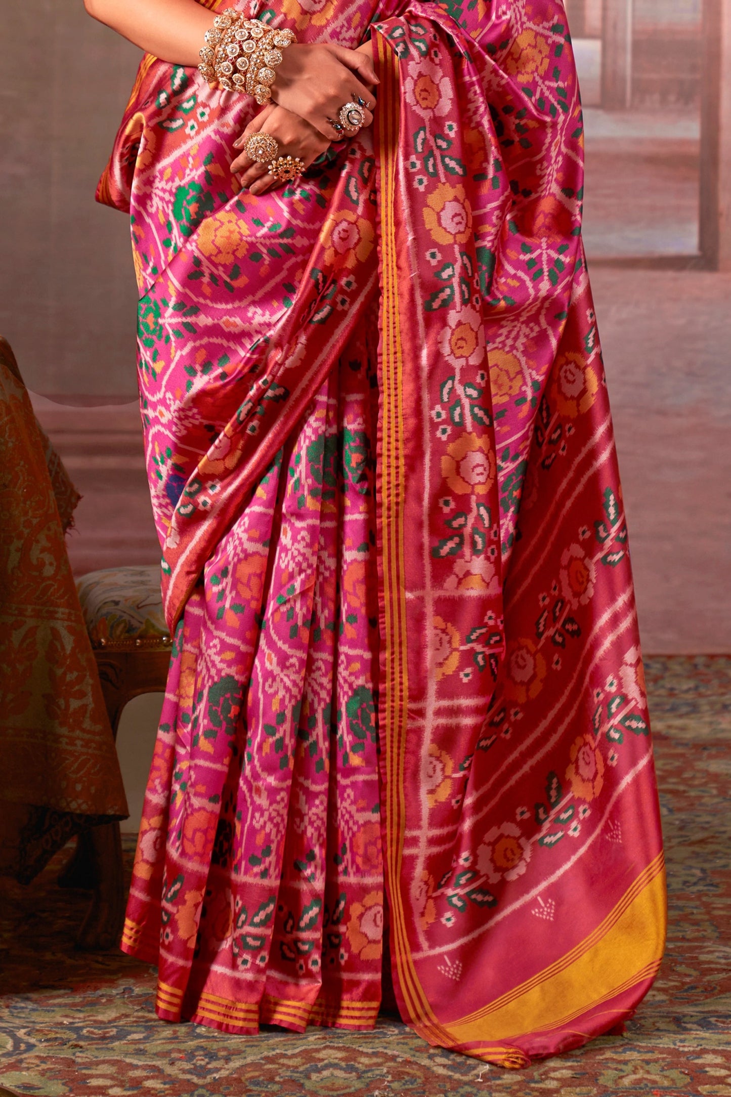 Pink And Red Printed Patola Silk Saree-SAR11369_4_SareeButa.com