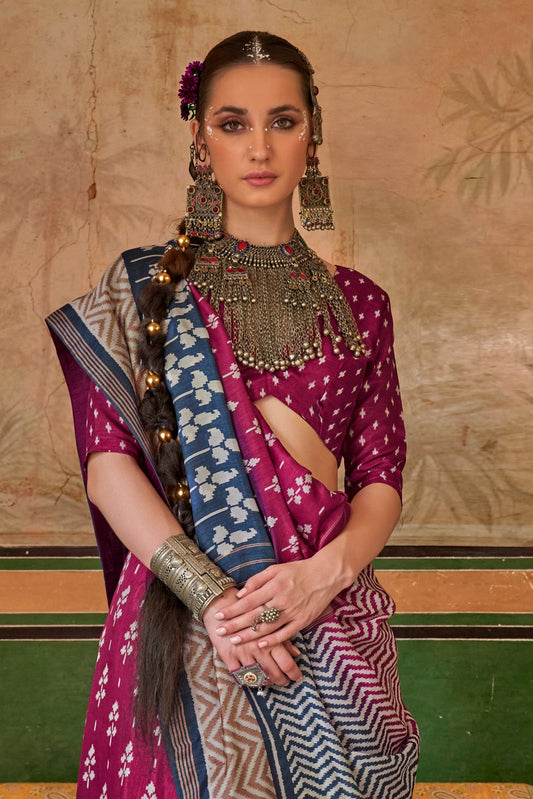 Pink Blue Printed Silk Saree-ZB133420_2_SareeButa.com