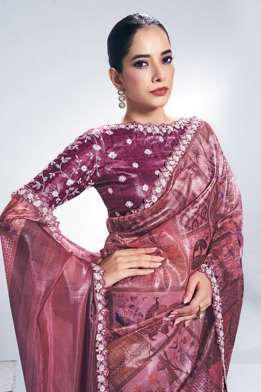 Pink Digital Printed Paper Silk Saree-SAR10264_2_SareeButa.com