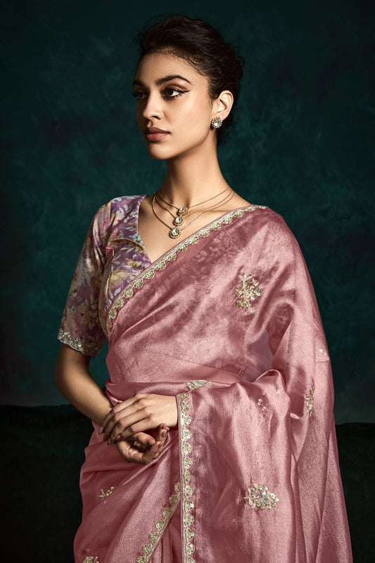 Pink Embroidered Organza Saree-ZB134079_2_SareeButa.com
