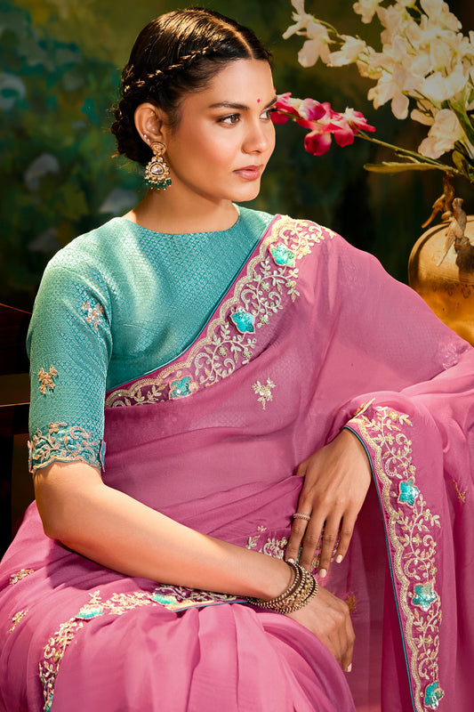 Pink Embroidered Organza Saree-ZB134598_2_SareeButa.com
