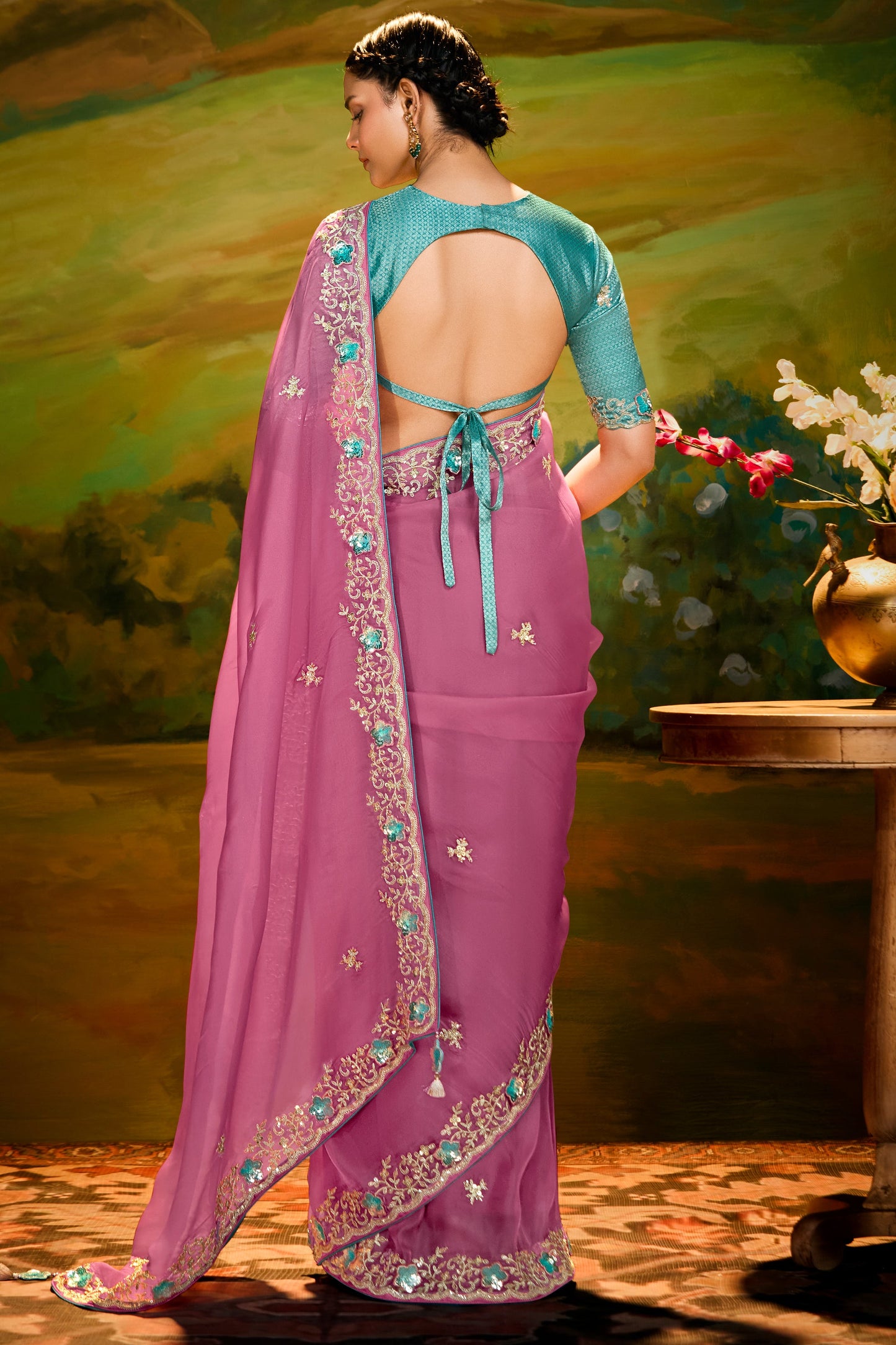 Pink Embroidered Organza Saree-ZB134598_4_SareeButa.com