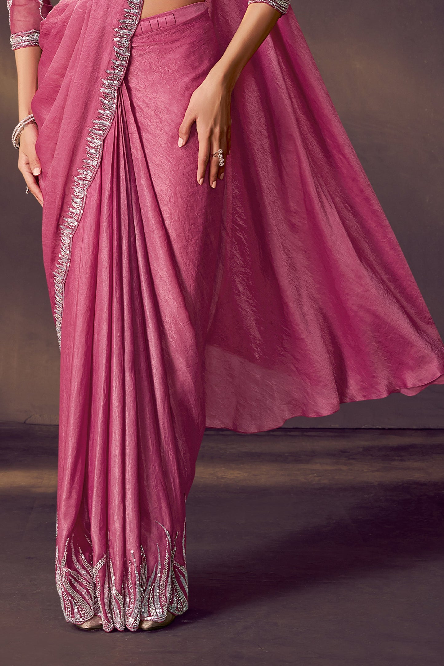 Pink Embroidered Satin Readymade Saree with Stitched Blouse-SAR10854_4_SareeButa.com