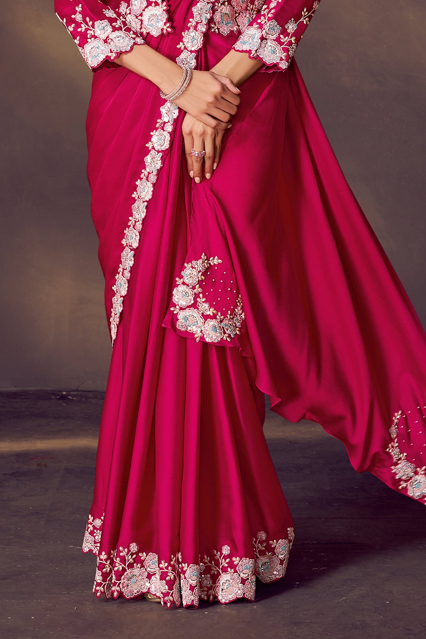 Pink Embroidered Satin Readymade Saree with Stitched Blouse-SAR10860_5_SareeButa.com