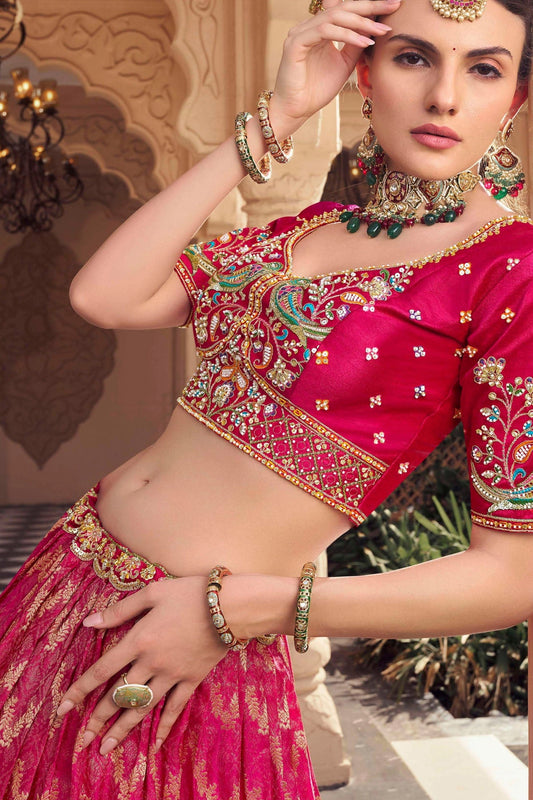 Pink Embroidered Semi-Stitched Viscose Silk Lehenga-SAR10352_2_SareeButa.com