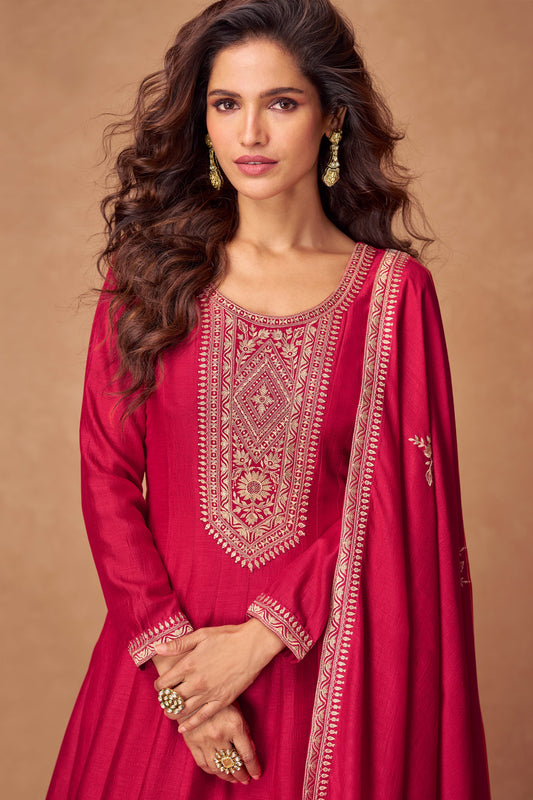 Pink Embroidered Silk Gown with Dupatta-SS469_2_SareeButa.com
