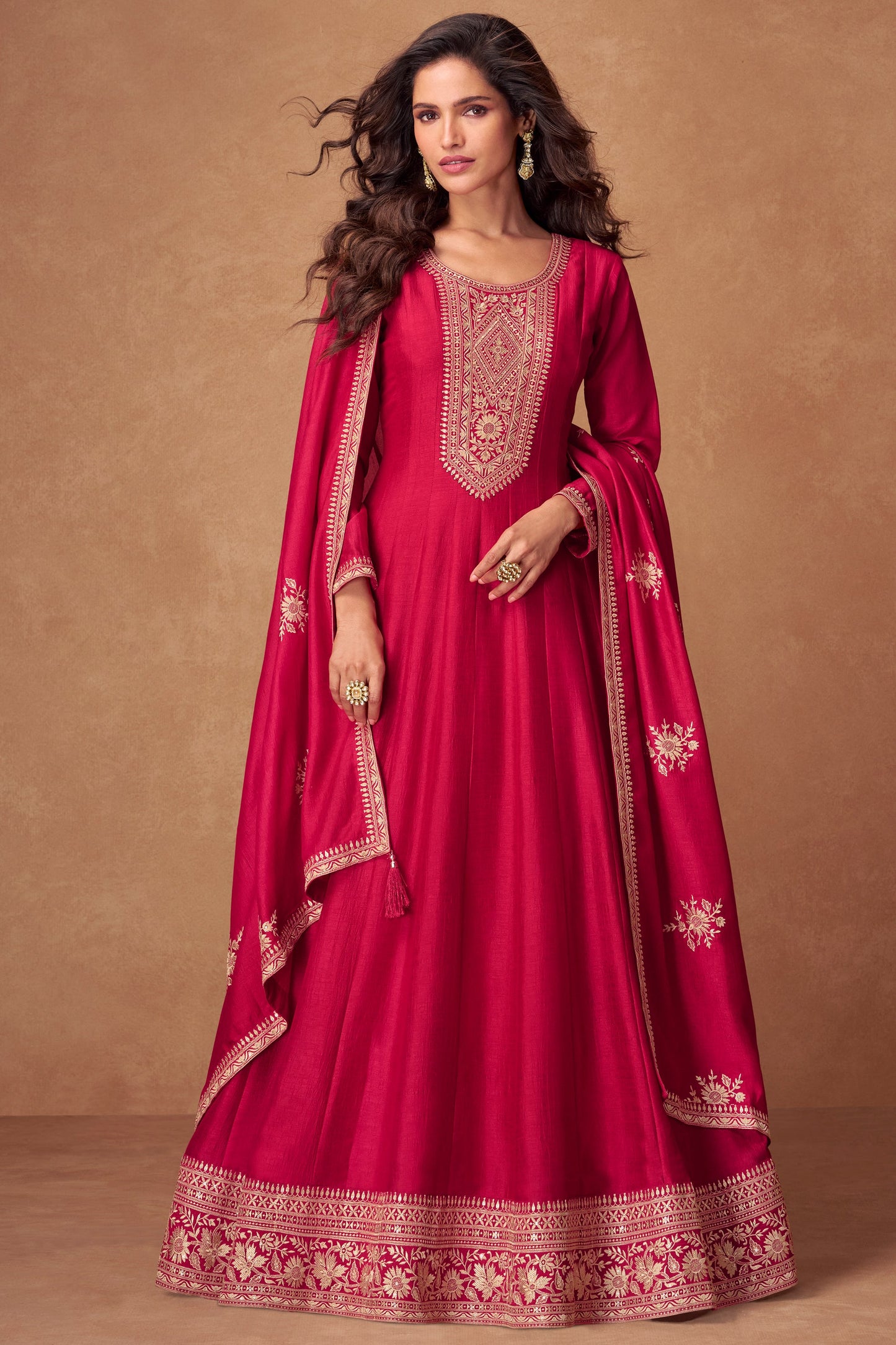 Pink Embroidered Silk Gown with Dupatta-SS469_4_SareeButa.com