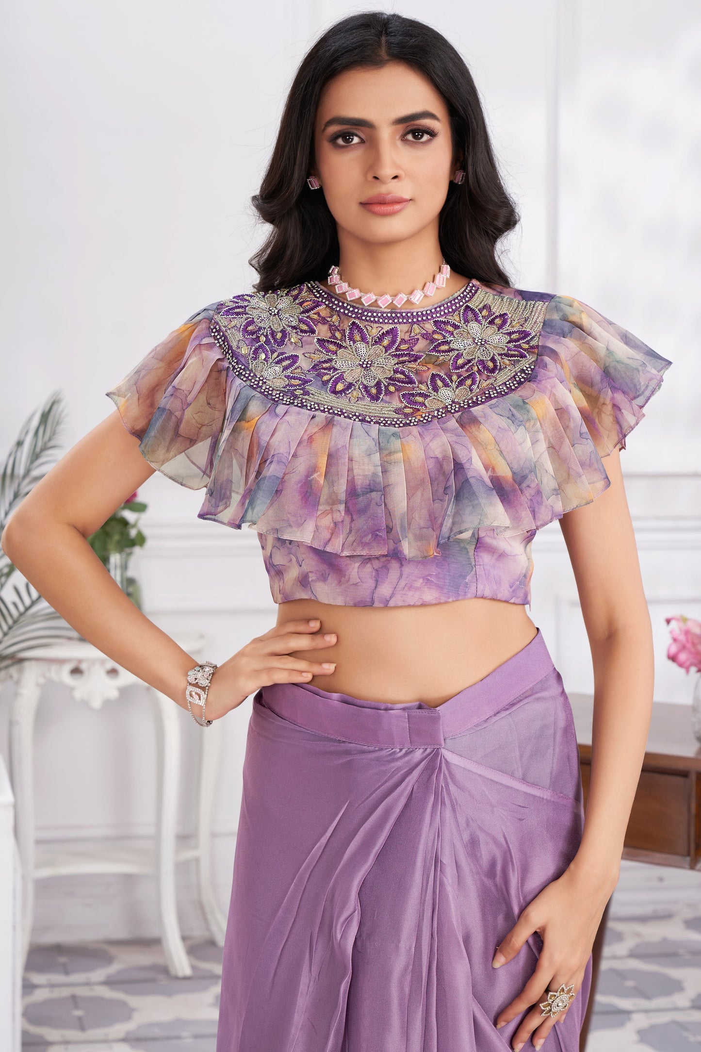 Pink Georgette Readymade Saree With Stitched Blouse-ZB133689_3_SareeButa.com