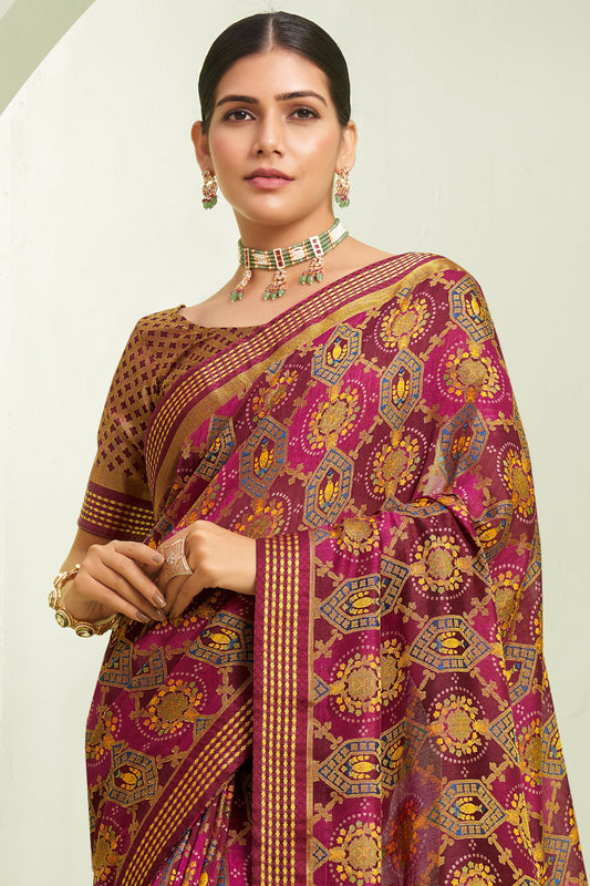 Pink Georgette Saree with Brasso Print-ZB133932_2_SareeButa.com