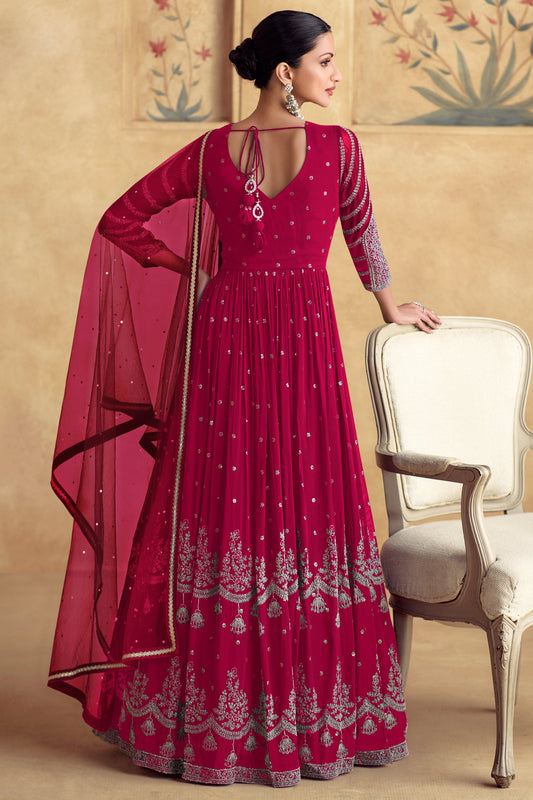 Pink Heavy Work Goergette Gown with Dupatta-SS462_2_SareeButa.com