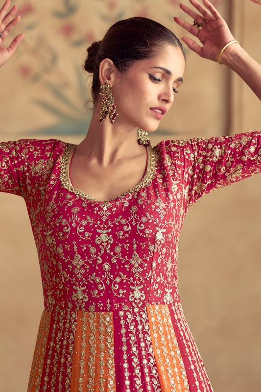 Pink Heavy Work Goergette Gown with Dupatta-SS463_2_SareeButa.com