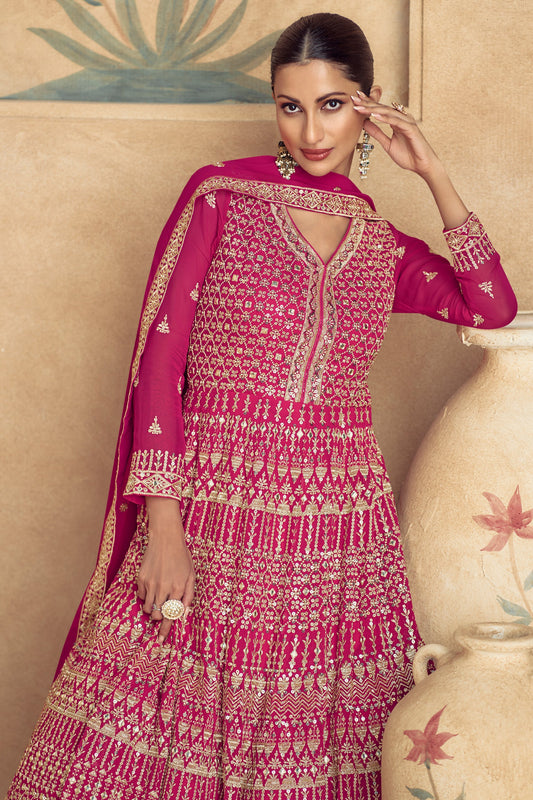 Pink Heavy Work Goergette Gown with Dupatta-SS465_2_SareeButa.com