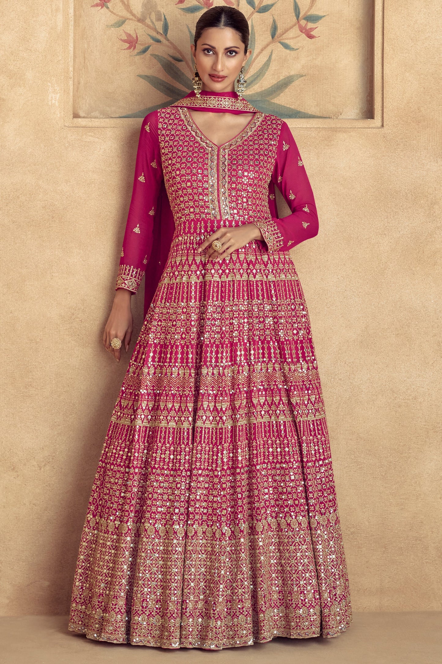 Pink Heavy Work Goergette Gown with Dupatta-SS465_4_SareeButa.com